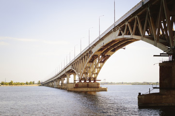 Bridge over the river, close-up. Russia, the Volga.