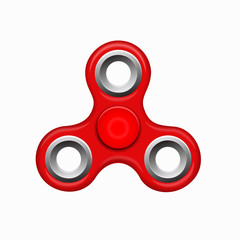 Red colorful spinner on a white background. Hand fidget spinner toy - stress and anxiety relief. Modern children's toy - spinner.