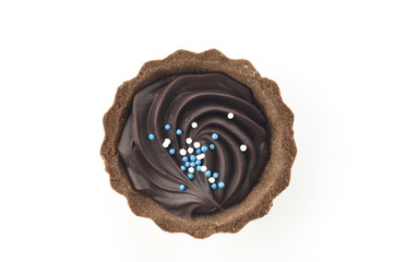 Chocolate Tart Shot Directly Above in Studio On White Background