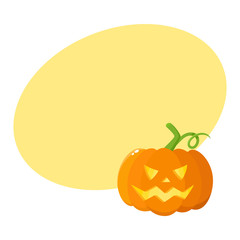 Jack o lantern, ripe orange pumpkin with carved scary face , traditional Halloween symbol, cartoon vector illustration with space for text. Cartoon style Halloween pumpkin, jack o lantern