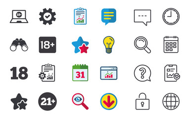 Adult content icons. Eighteen plus years sign.