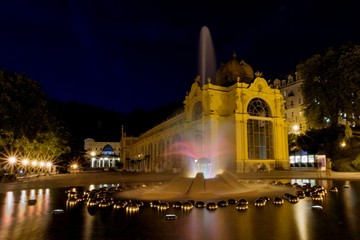 Main colonnade and singing fountain at night - center of Marianske Lazne (Marienbad) - great famous...