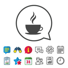 Coffee cup sign icon. Hot coffee button.