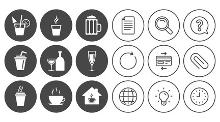 Tea, coffee and beer icons. Alcohol drinks.