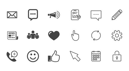 Mail, news icons. Conference signs.