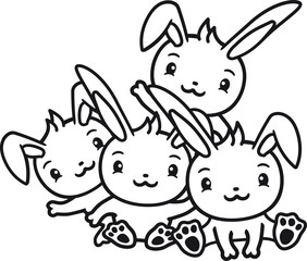 Obraz na płótnie Canvas spaß party crew 4 freunde team paar pärchen liebe brüder geschwister kaninchen hase klein süß niedlich winken glücklich sitzend begrüßung
