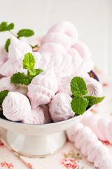 Homemade pink marshmallow with mint