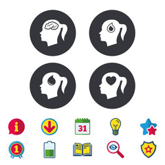 Head with brain icon.Female woman symbols.