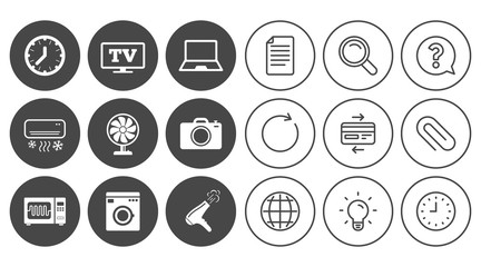 Home appliances, device icons. Electronics sign.