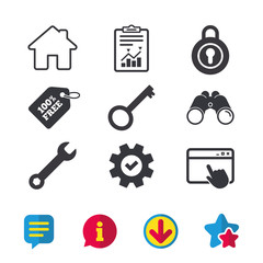 Home key icon. Wrench service tool symbol.