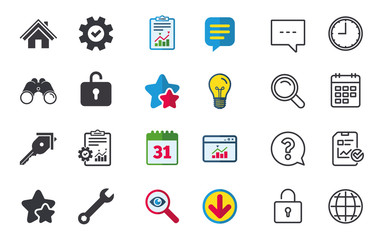 Home key icon. Wrench service tool symbol.