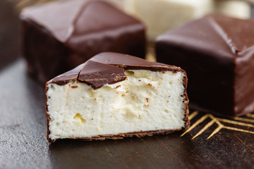 Homemade souffle candy in chocolate