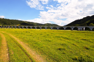 rural landscape in Romania with Bicaz viaduct