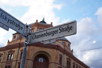 Berlin, Germany - August 13, 2017: Oranienburger Strasse street name sign. Oranienburger Strasse is...