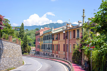 Beautiful daylight view to a road in Rapallo city, Italy.