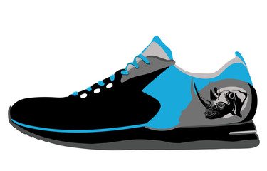 Sneakers with a rhinoceros print. Vector illustration.