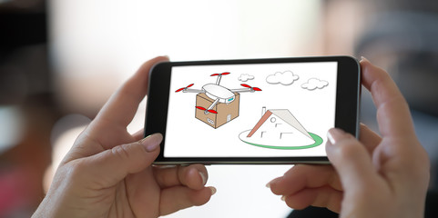 Drone delivery concept on a smartphone