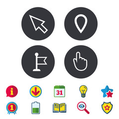 Mouse cursor icon. Hand or Flag pointer symbols.
