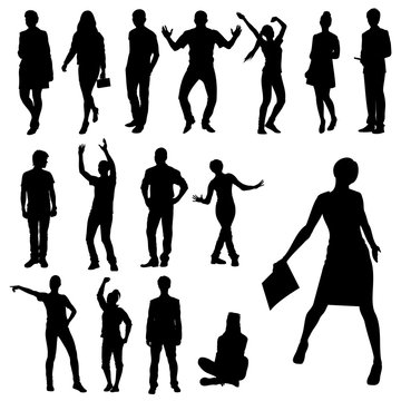 Active people. Set of hand drawn vector  silhouettes of teenagers in actions.