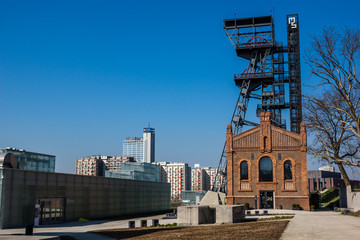 Obraz premium Old buildings of a former coal mine in Katowice, Silesia, Poland