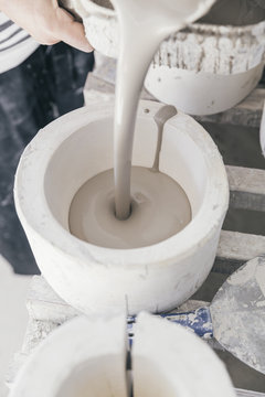Liquid ceramic slip casted into mould