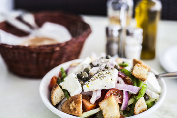 Greek Salad with feta, vegetables and bread