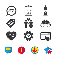 Condom safe sex icons. Lovers couple sign.