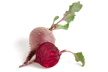 Beetroot with leaf isolated on white background