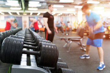 Different dumbbell weights in fitness center