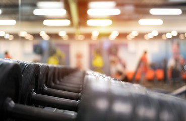 Different dumbbell weights in fitness center