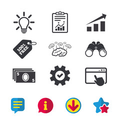 Chart with arrow, brainstorm. Cash money.