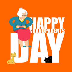 Grandparents Day. Day of grandmother and grandfather. grandma with cat. Holiday of an elderly person. Pet and old man