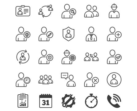 Users line icons. Profile, Group and Support.