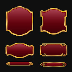Labels with 3D decorative red golden frames collection set