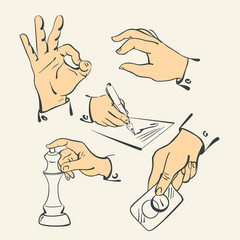 hand finger action in retro retro style illustration vector