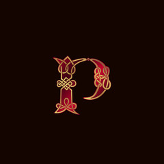 luxury letter P Decoration Logo design concept template