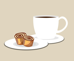 Cup of coffee or tea with roll.