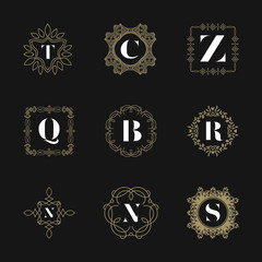 Monogram emblem insignia set. Calligraphic logo ornament vector