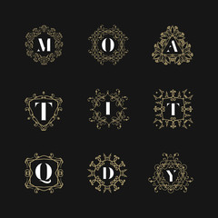 Monogram emblem insignia set. Calligraphic logo ornament vector