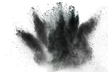 particles of charcoal splatted on white background