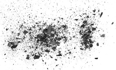 Pile charcoal isolated on white background, xylanthrax, wood coal, top view