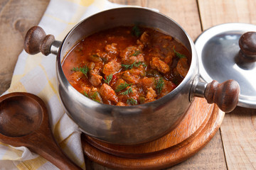 Meat and vegetables goulash (or ragout) - obrazy, fototapety, plakaty