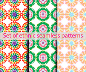 Set of ethnic seamless patterns.