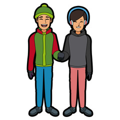 couple wearing warm winter clothes together vector illustration