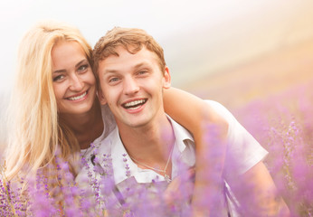 Beautiful couple on the lavender field