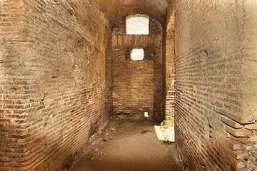 Archaeological excavations of Ostia Antica: Interior of a Roman insulae- selective focus
