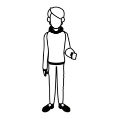 man with clothes snow hat standing character vector illustration
