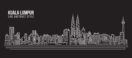 Naklejka premium Cityscape Building Line art Projekt ilustracji wektorowych - panoramę Kuala Lumpur