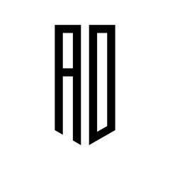 initial letters logo ao black monogram pentagon shield shape