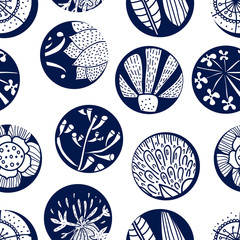 Blue polka dot. Botanical motif.